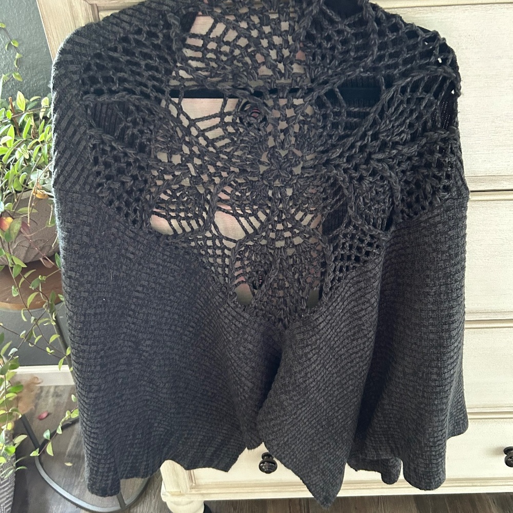 Free People Charcoal Grey Shawl Cape Poncho Wrap One Size